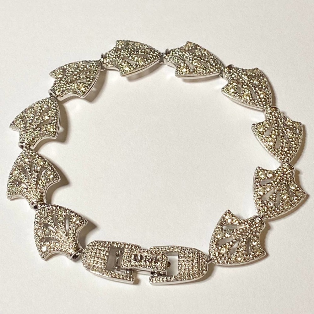 Christian Dior Silver Crystal Rhinestone Logo Filigree ICY BLING Chain Bracelet - Picture 9 of 12